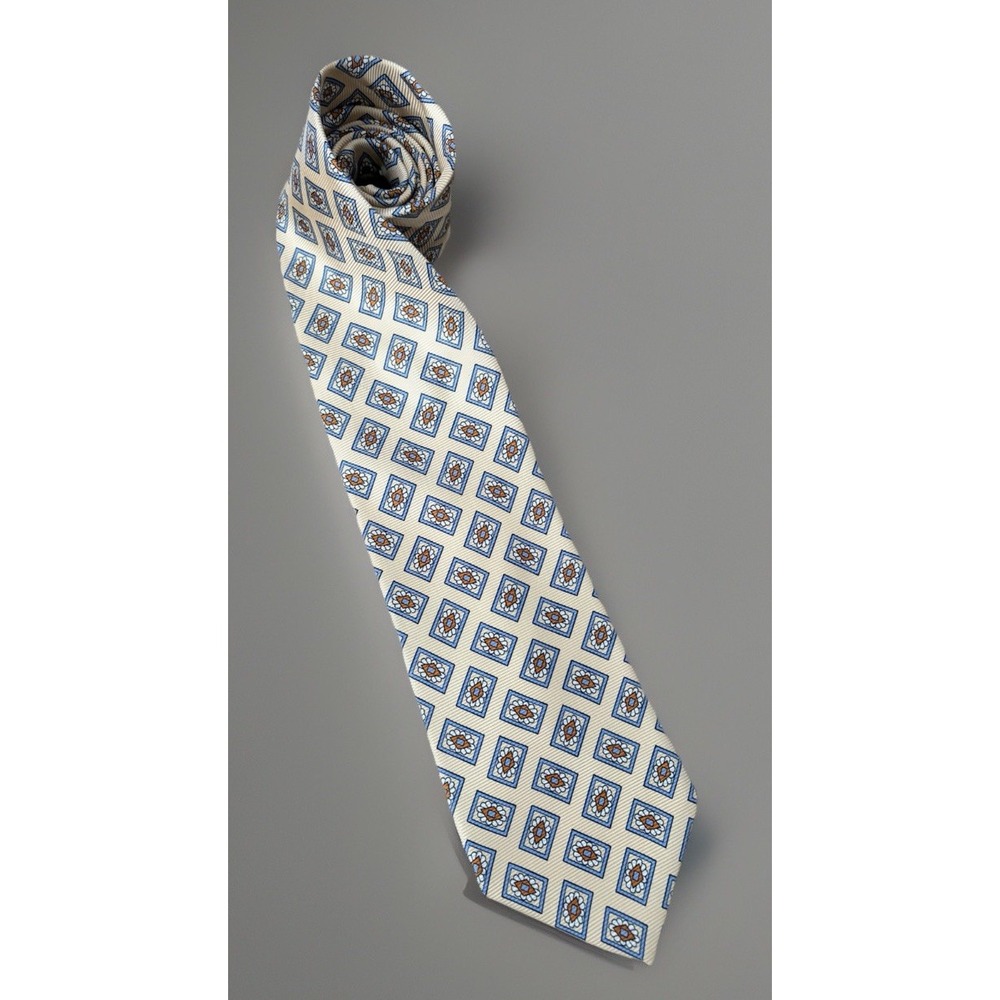 Jos A Bank Neckwear Tie Beige Medallion All Over Pattern Italian 100% Silk JBHS